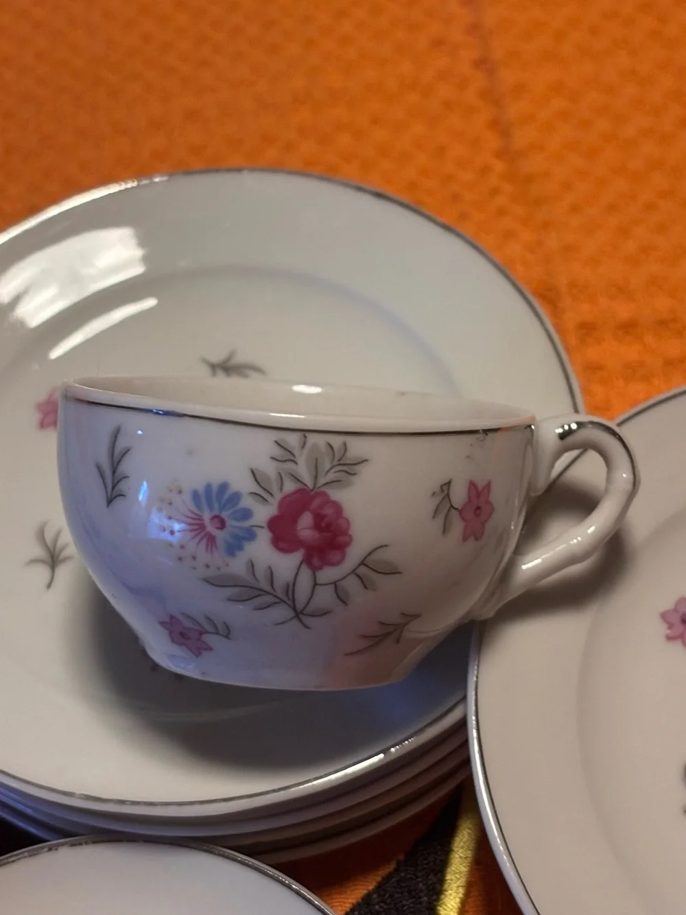 Mini  Floral Cream and Pink Tea Plate and Cup Set